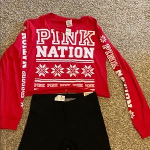 Pink nation shirt and leggings.